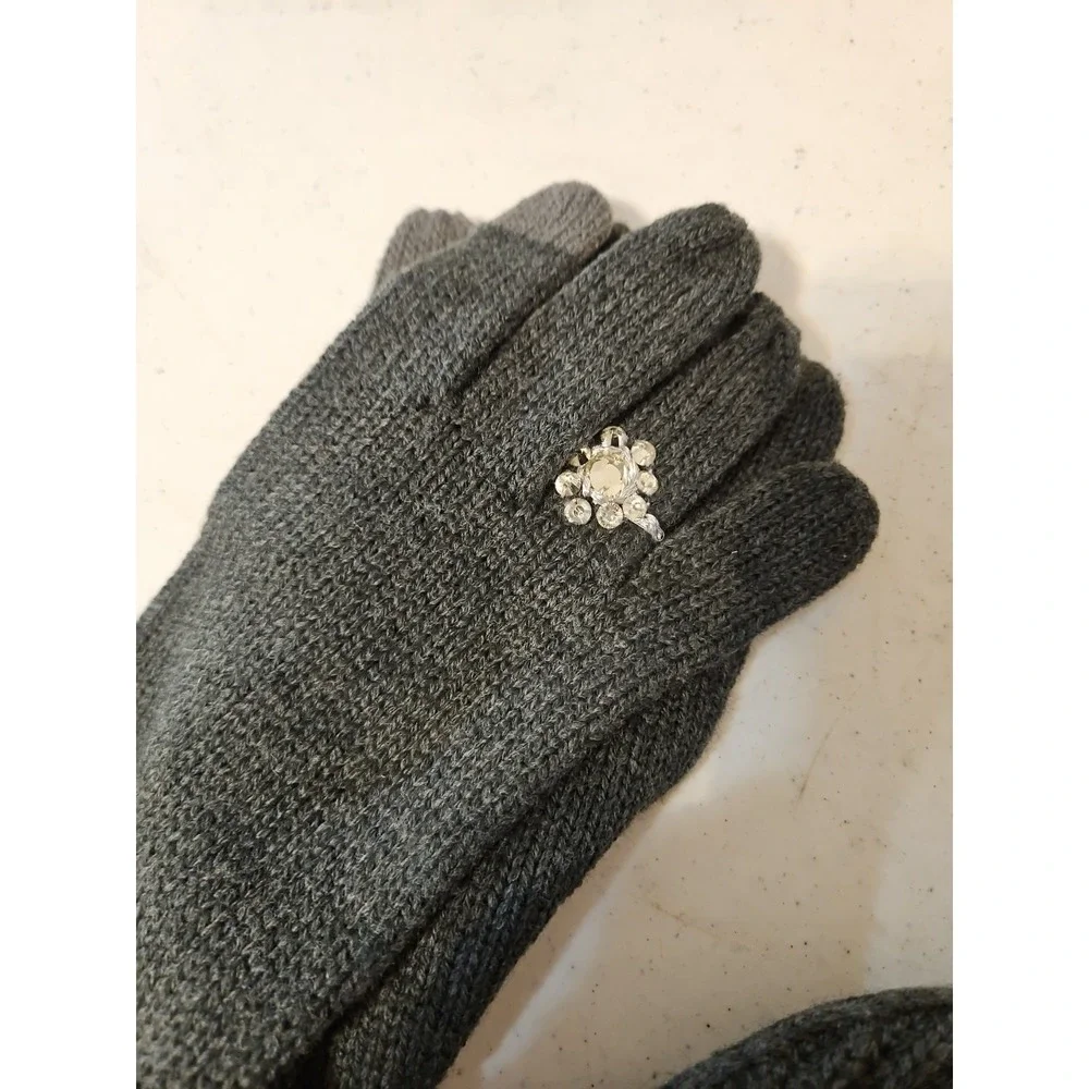 KATE SPADE Beanie‎ and Glove Gems Charcoal GREY New Without Box (A968)